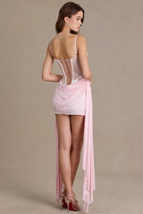 Premium Embellished Lace Corset Mini Dress in Baby Pink