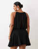 Curve Satin High Neck Drop Waist Flippy Mini Dress In Black