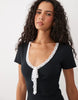 Miss Selfridge V-Neck Short Sleeve Mini Dress With Bow In Black