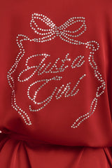 Embellished Loose-Fit Wrap-Over Robe in Ruby Red