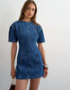 Topshop Denim Short Sleeve Mini Dress In Mid Blue