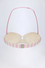 Underwired Halterneck Balconette Bikini Top in Mauve Stripe