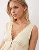 Miss Selfridge Boho Petite Satin Lace Insert Hanky Hem Mini Dress In Buttermilk