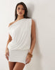 Missyempire Double Sculpted Slinky Drape Off Shoulder Fitted Skirt Fold Over Detail Mini Dress In White
