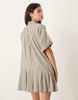 Boxy Shirt Mini Dress With Dropped Waist In Mono Check