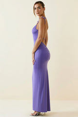 Ruched Backless Maxi Dress in Violet