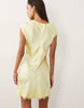Slash Neck Satin Mini Dress With Lace Hem In Soft Yellow