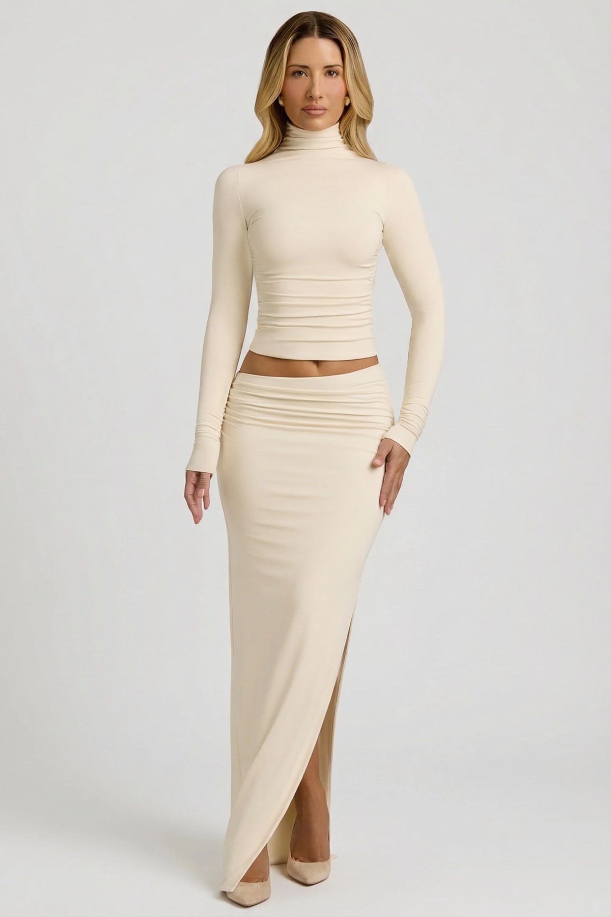 Modal Asymmetric-Waist Maxi Skirt in Ivory