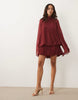 Tie Neck Bubble Mini Dress In Berry