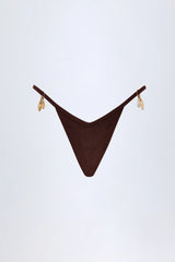 Charm-Detail Thong Bikini Bottoms in Dark Chocolate