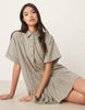 Boxy Shirt Mini Dress With Dropped Waist In Mono Check