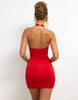 Oh Polly Plunge Halter Neck Ruched Detail Mini Dress In Red