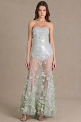Premium Embellished Tulle Corset Gown in Sage Green