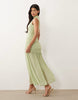 Ruched Drop Waist Circle Dress With Grown In Neck In Sage Green