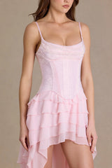 Premium Embellished Cowl-Neck Corset Gown in Baby Pink
