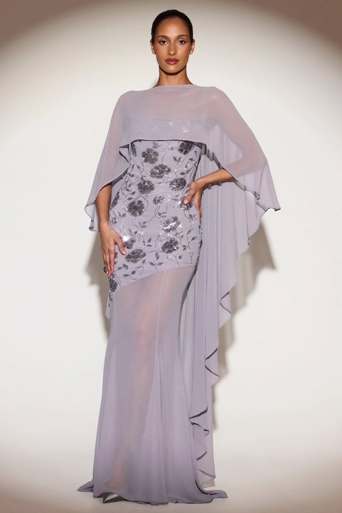 Sheer Chiffon Draped Cape in Lilac