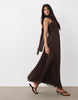 4Th & Reckless Scarf Detail Cami Chiffon Maxi Dress In Chocolate And Blue Polka Dot
