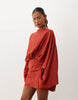 Petite Cape Sleeve Open Back Mini Dress With Tassels In Rust