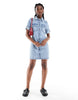 Noisy May Rolled Sleeve Denim Mini Dress In Light Blue Wash