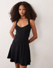 Rib Seam Detail Halter Mini Dress In Black