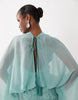 Caped Open Back Mini Dress With Embellished Skirt In Turquoise