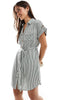 Vero Moda Mini Shirt Dress With Pockets In Khaki Stripe