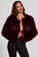 Faux Fur Cropped Bolero in Wine