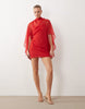 High Neck Drape Front Extreme Cape Sleeve Mini Dress In Red