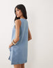 Miss Selfridge Denim Button Through Shift Dress In Light Blue Wash