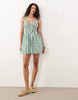 Abercrombie & Fitch V Neck Smocked Mini Dress Skort In White And Green Pinstripe