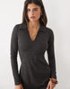 Nobody'S Child Ribbed Jersey Soft Collared Maxi Dress In Charcoal