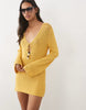 4Th & Reckless Crochet Keyhole Tie Front Flare Sleeve Mini Beach Dress In Yellow