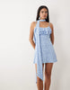 Devore Ruffle Scarf Detail Mini Dress In Blue