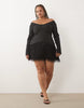 Asos Luxe Curve Structured Long Sleeve Mini Dress With Faux Feather Skirt In Black