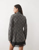 Funnel Neck Long Sleeve Mini Dress With Lace Hem In Brushed Check