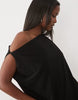 Missyempire Double Sculpted Slinky Drape Off Shoulder Fitted Skirt Fold Over Detail Mini Dress In Black