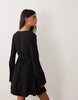 New Look Crinkle Flared Sleeve Button Mini Dress In Black
