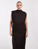 Tfnc Plus Slinky High Neck Shoulder Pad Draped Detail Maxi Dress In Chocolate