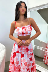 Selina Tiered Maxi Skirt - Red / White Print