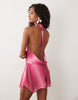 I.Am.Gia Rosanna Chiffon Deep Plunge Fringe Detail Open Back Mini Dress In Pink Ombre