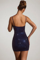 Embellished Cut-Out Mini Dress in Navy