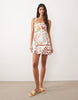 Square Neck Structured Cotton Mini Sundress In Mixed Strawberry Print