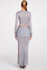 Sheer Jersey Low-Rise Draped Maxi Skirt in Grey