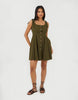 Brave Soul Strappy Button Front A-Line Mini Dress In Khaki