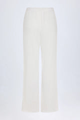 Pointelle Mid-Rise Straight-Leg Trousers in White