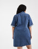 Vero Moda Curve Short Sleeve Button Front Denim Mini Dress In Medium Blue Wash