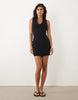 Plunge Front Grown On Neck Mini Dress In Black