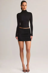 Modal Ruched Mid-Rise Mini Skirt in Black