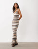 Abercrombie & Fitch Knitted Dress In Brown And Cream Stripe
