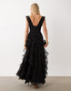 Asos Luxe Ruched Maxi Dress With Waterfall Detail In Black